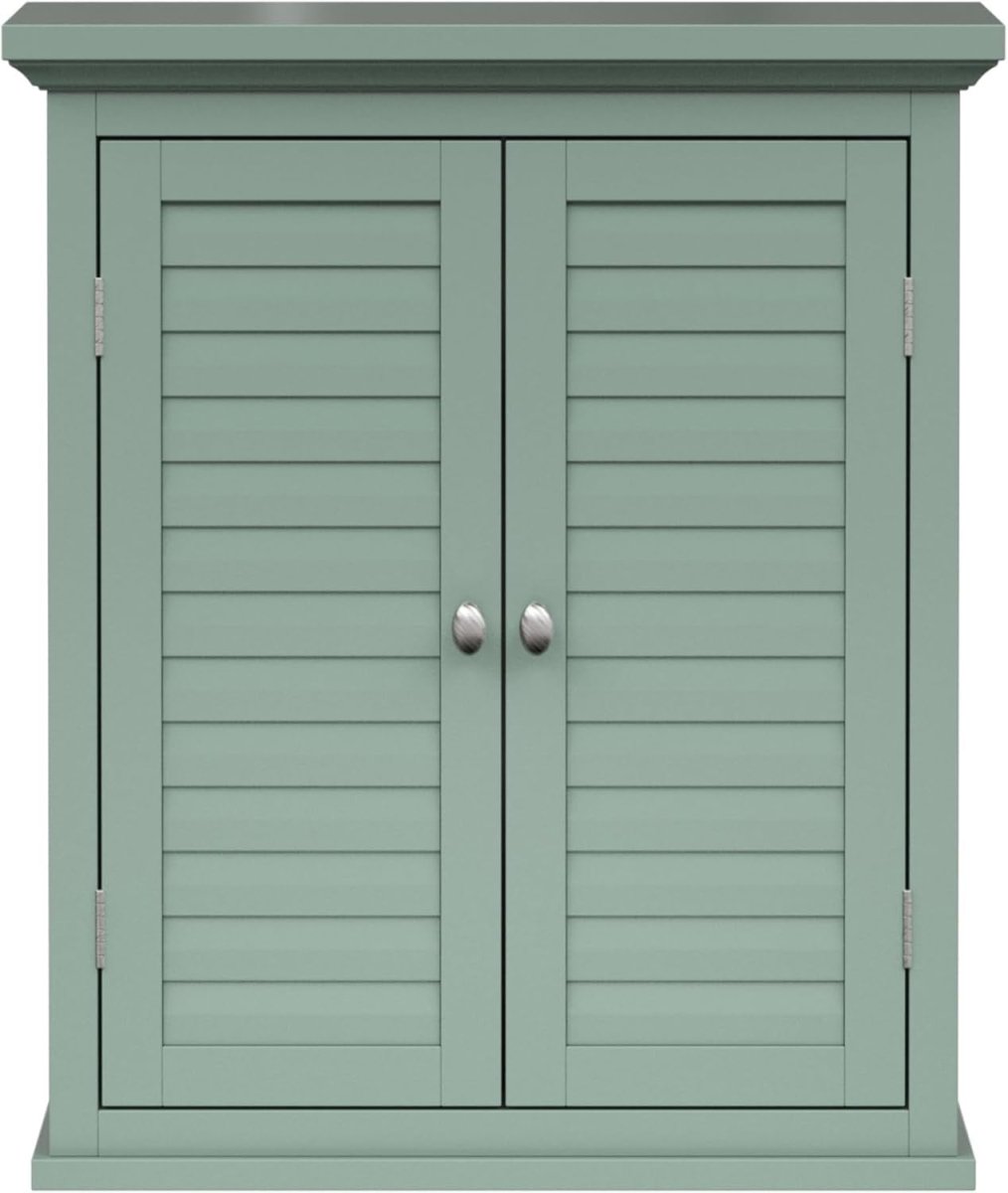 Removable Two - Door Wall Cabinet with Adjustable Shelf, Sage Green - Kwikley