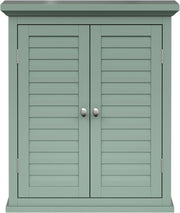 Removable Two - Door Wall Cabinet with Adjustable Shelf, Sage Green - Kwikley