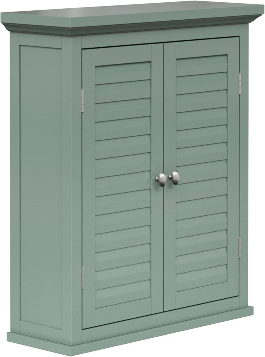 Removable Two - Door Wall Cabinet with Adjustable Shelf, Sage Green - Kwikley