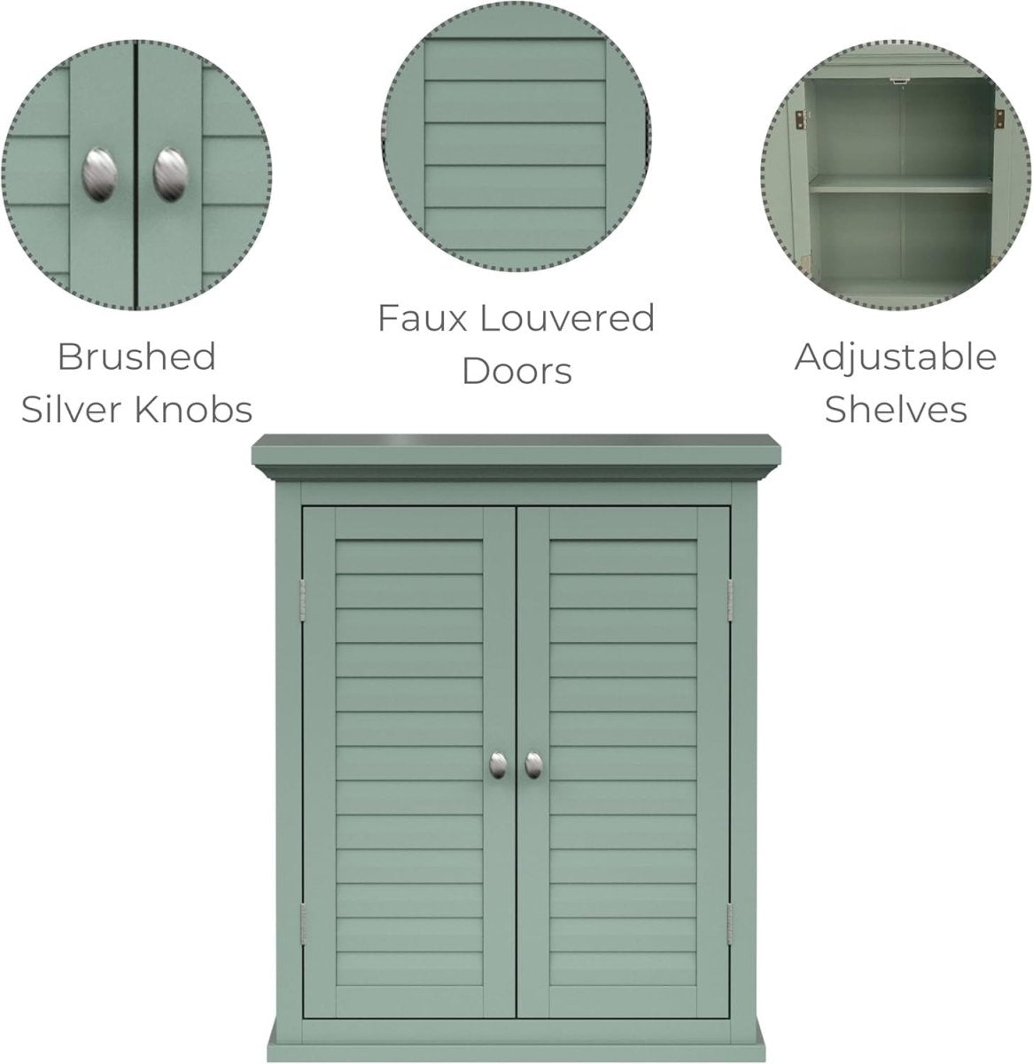Removable Two - Door Wall Cabinet with Adjustable Shelf, Sage Green - Kwikley