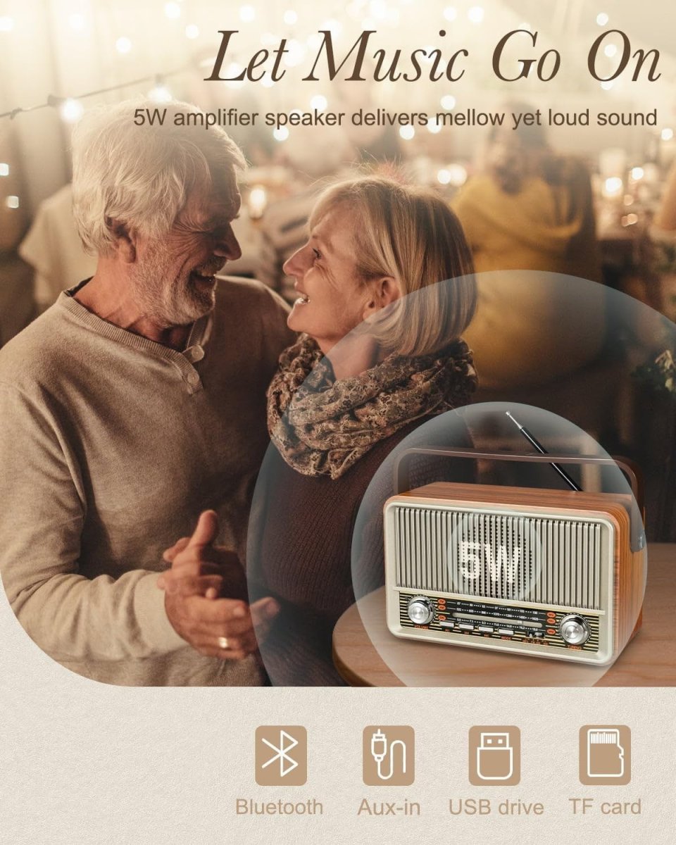 Retro AM/FM/SW Portable Radio Bluetooth USB TF Card Rechargeable - Kwikley