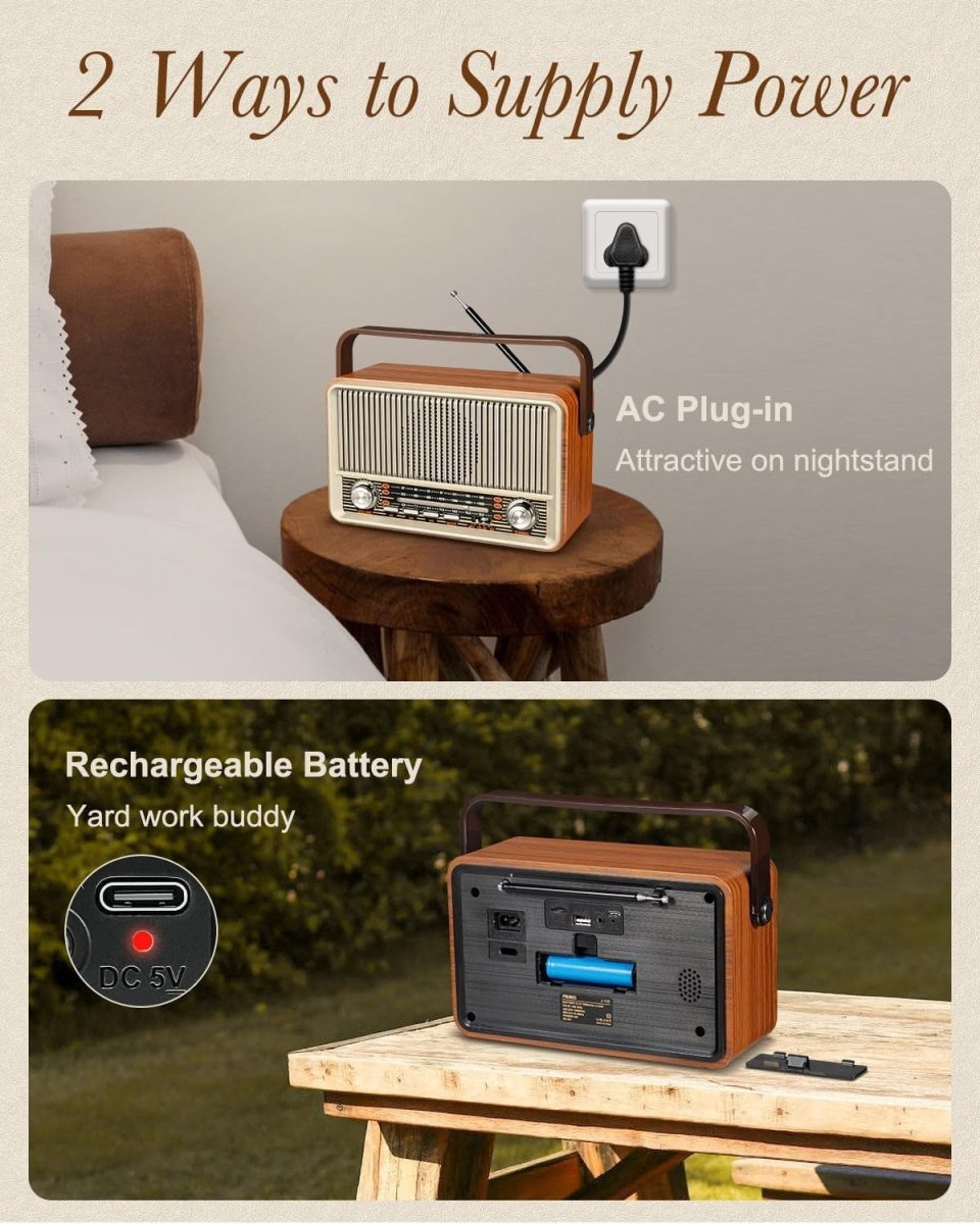 Retro AM/FM/SW Portable Radio Bluetooth USB TF Card Rechargeable - Kwikley