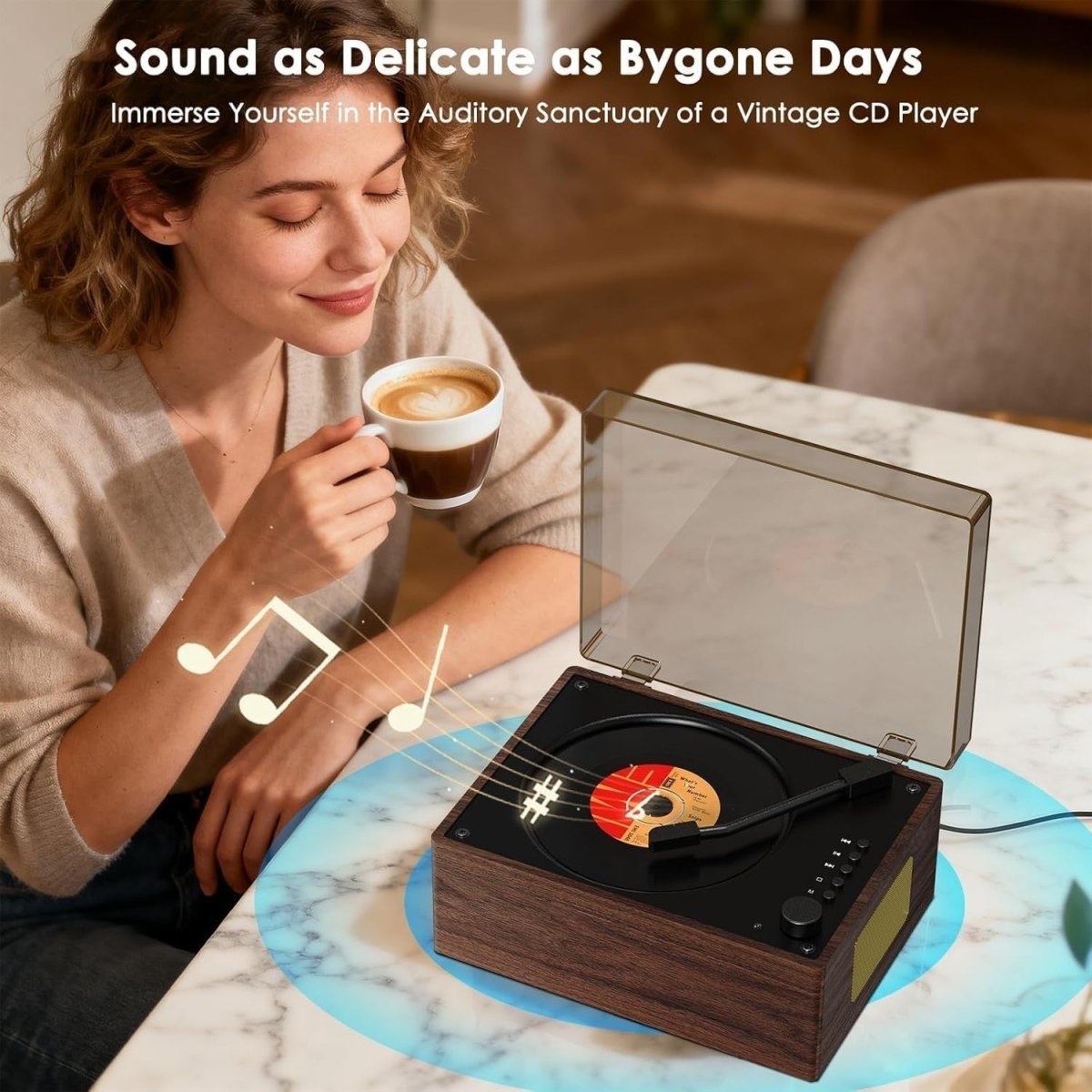 Retro Bluetooth CD Player Portable HiFi Speakers Rechargeable USB AUX - Kwikley