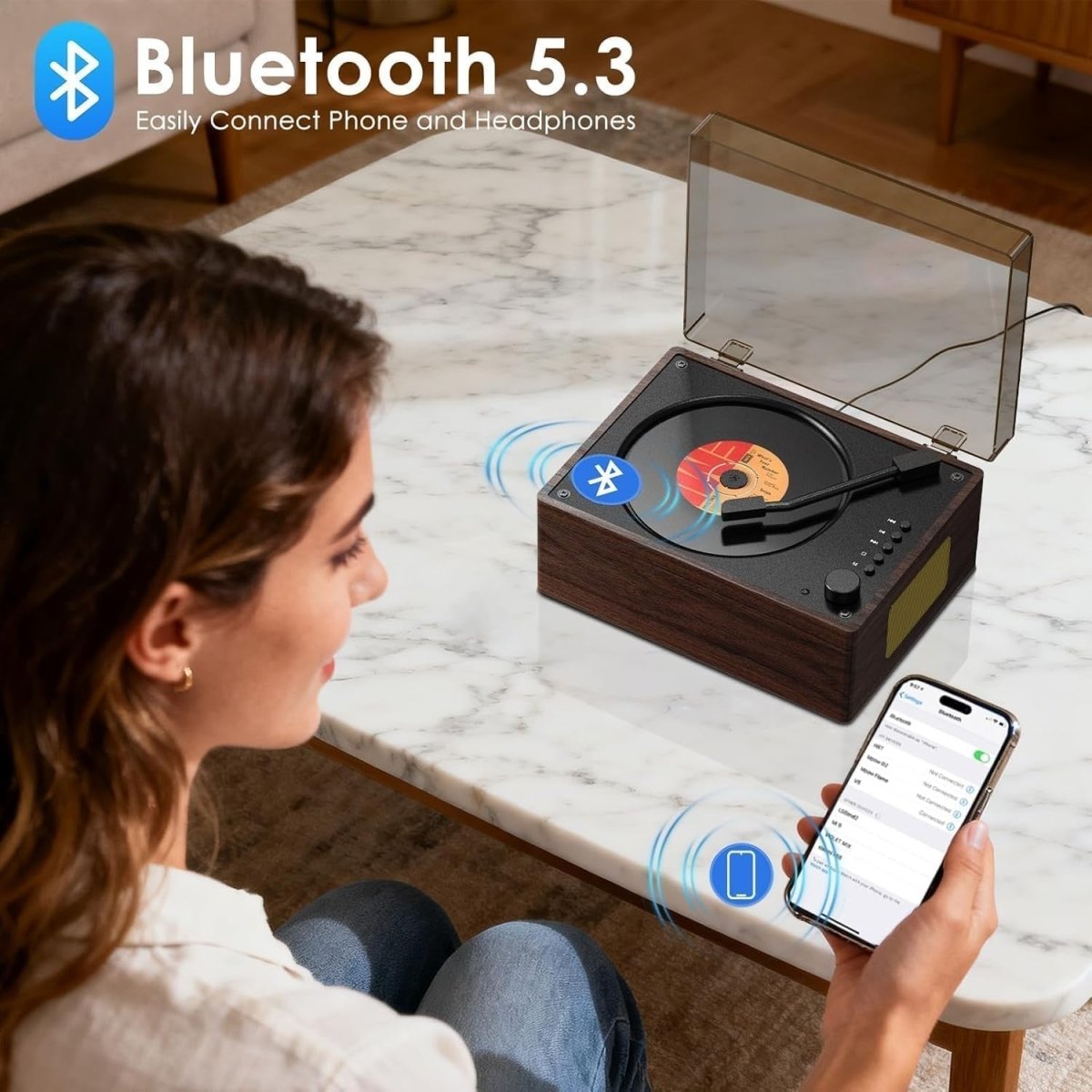 Retro Bluetooth CD Player Portable HiFi Speakers Rechargeable USB AUX - Kwikley