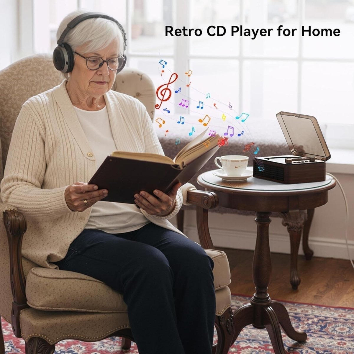 Retro Bluetooth CD Player Portable HiFi Speakers Rechargeable USB AUX - Kwikley