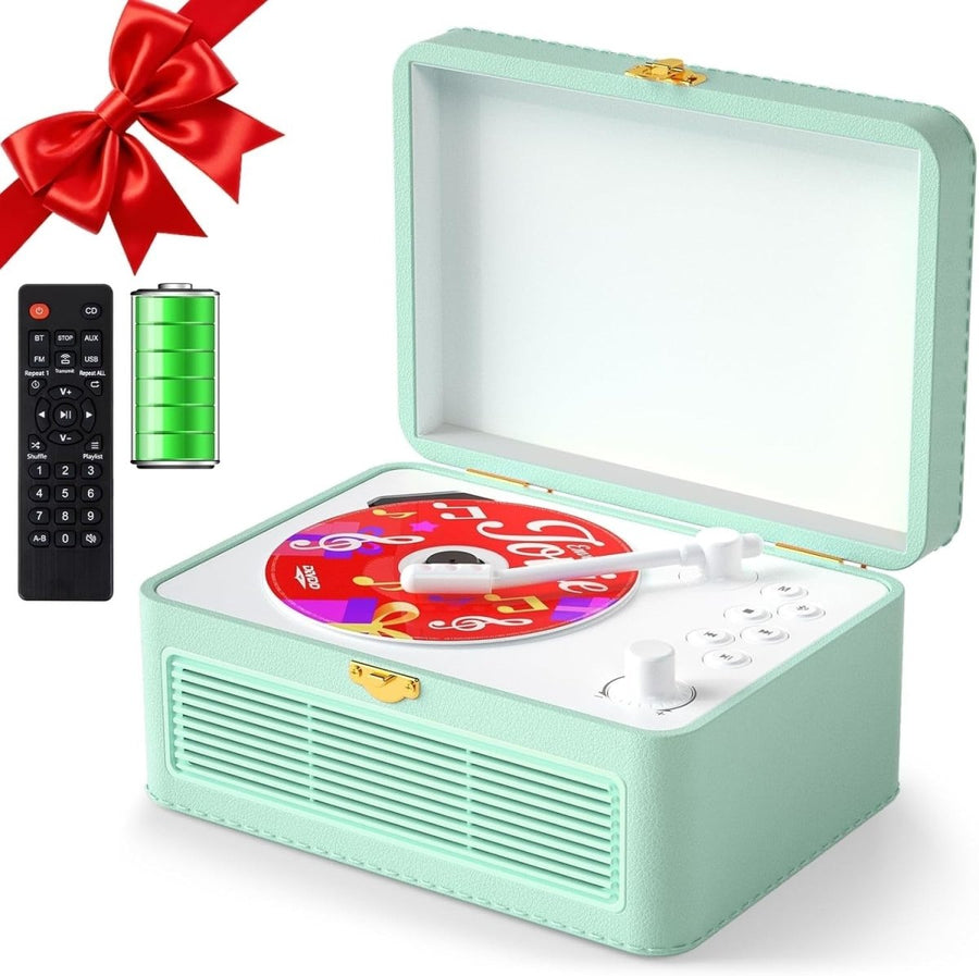 Retro Bluetooth CD Player Suitcase Rechargeable Speakers USB AUX Remote - Kwikley