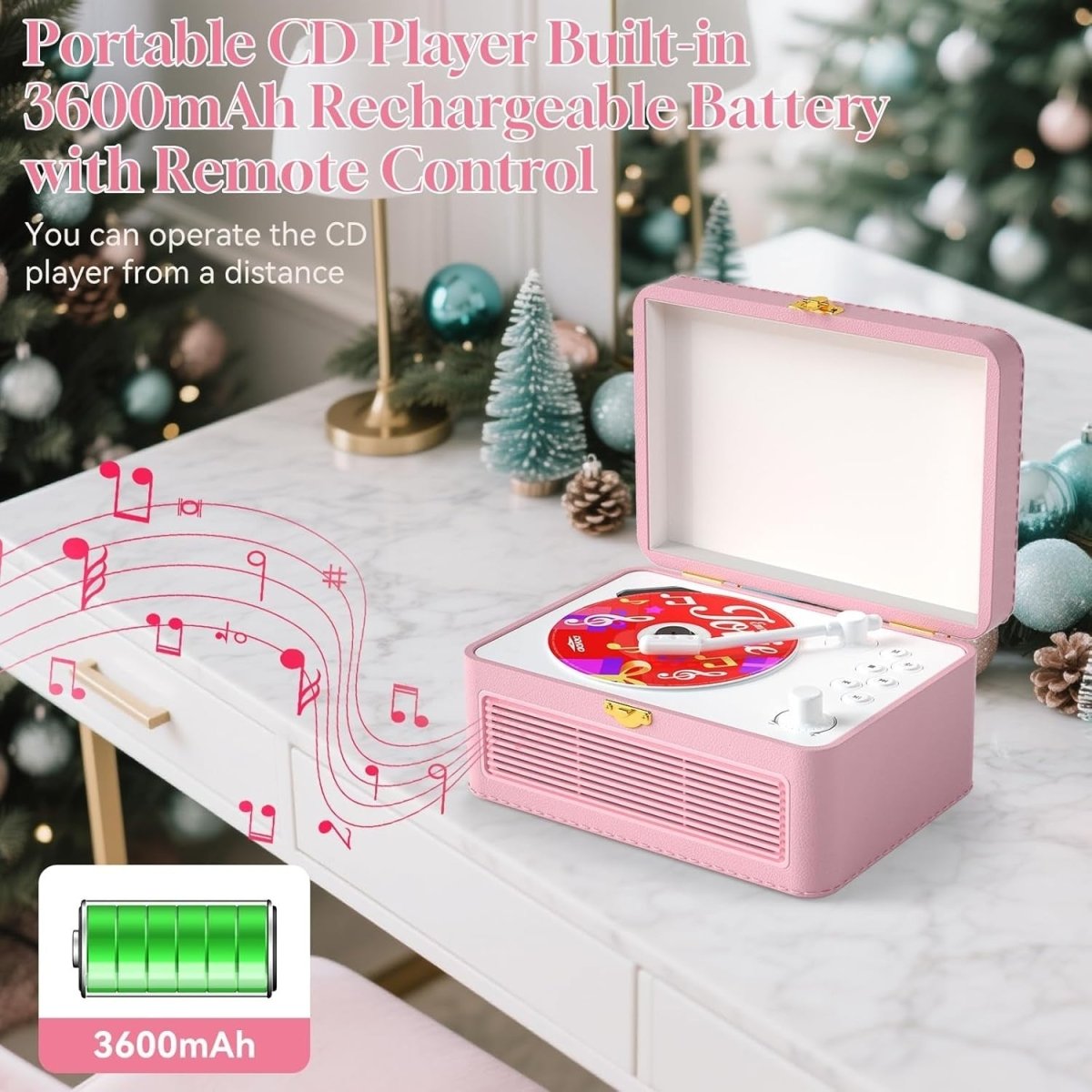 Retro Bluetooth CD Player Suitcase Rechargeable Stereo Speakers USB AUX - Kwikley