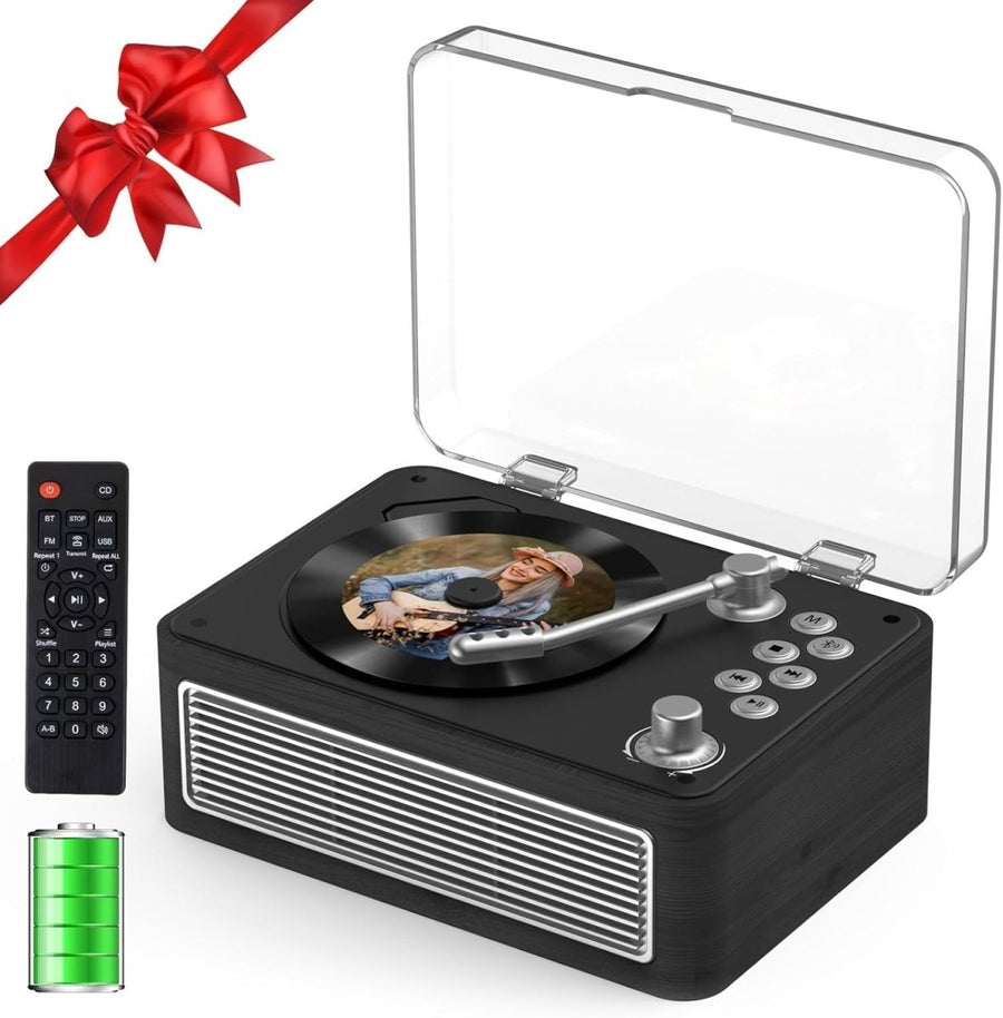 Retro Bluetooth CD Player Wood Rechargeable Speakers FM Radio USB AUX - Kwikley