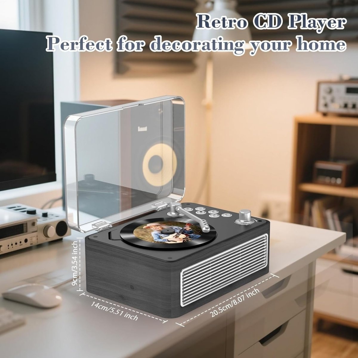 Retro Bluetooth CD Player Wood Rechargeable Speakers FM Radio USB AUX - Kwikley