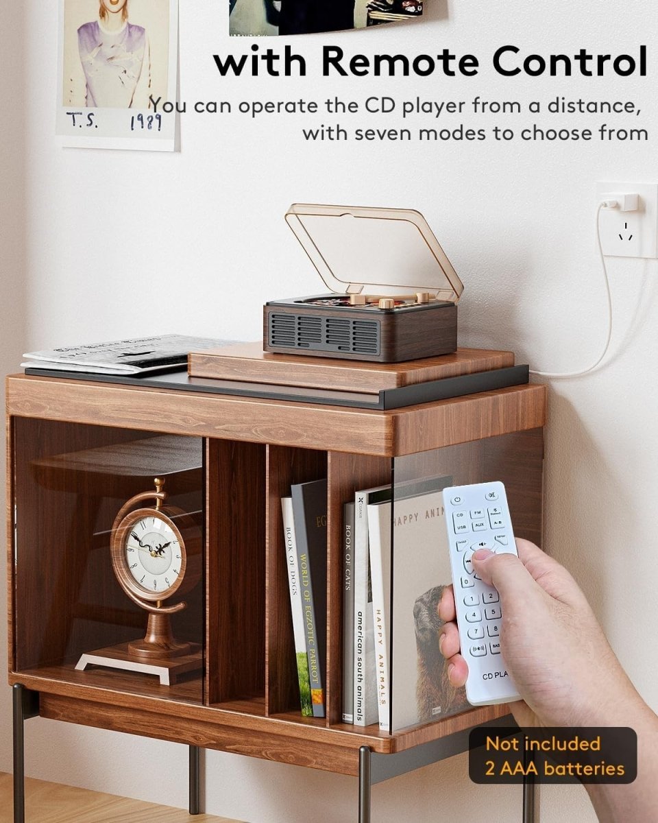 Retro Bluetooth CD Player Wood Speakers FM Radio Remote AUX USB - Kwikley