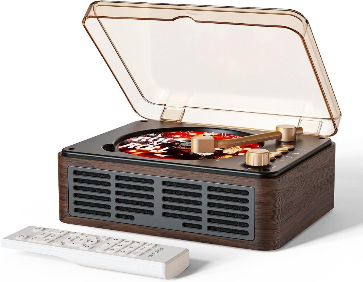 Retro Bluetooth CD Player Wood Speakers FM Radio Remote AUX USB - Kwikley