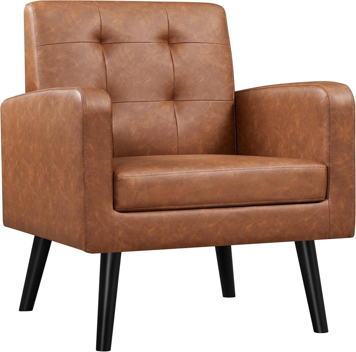 Retro Brown Tufted Accent Chair Mid Century Armchair for Lounge or Bedroom - Kwikley
