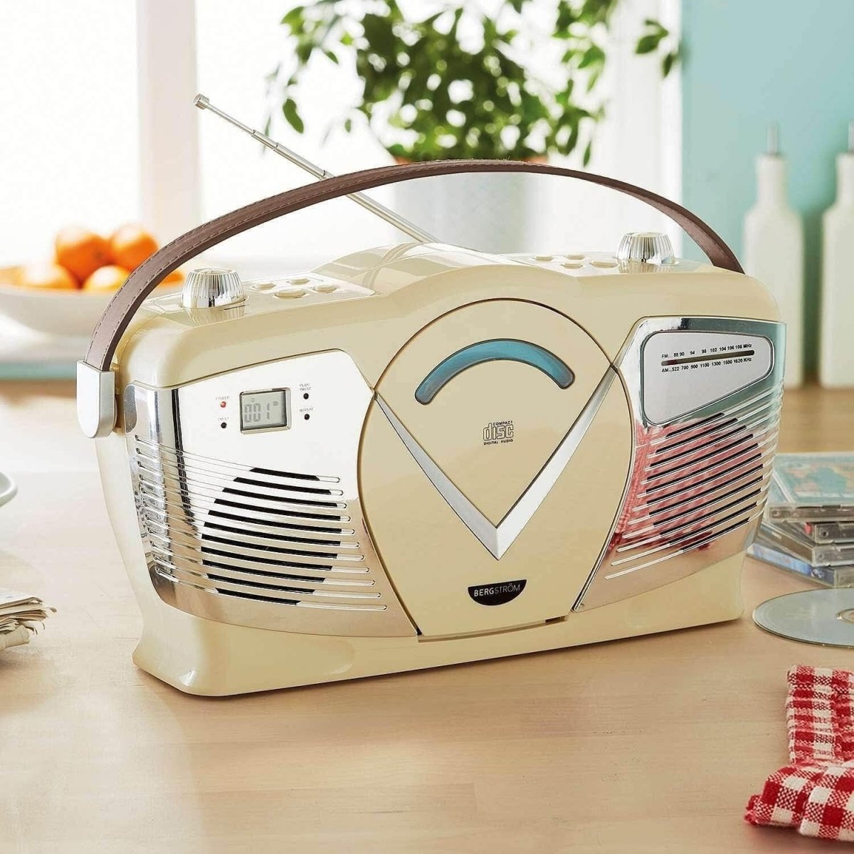 Retro CD Boombox AM FM Radio USB MP3 Stereo Portable Cream - Kwikley