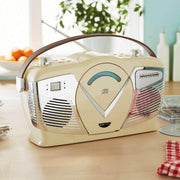 Retro CD Boombox AM FM Radio USB MP3 Stereo Portable Cream - Kwikley