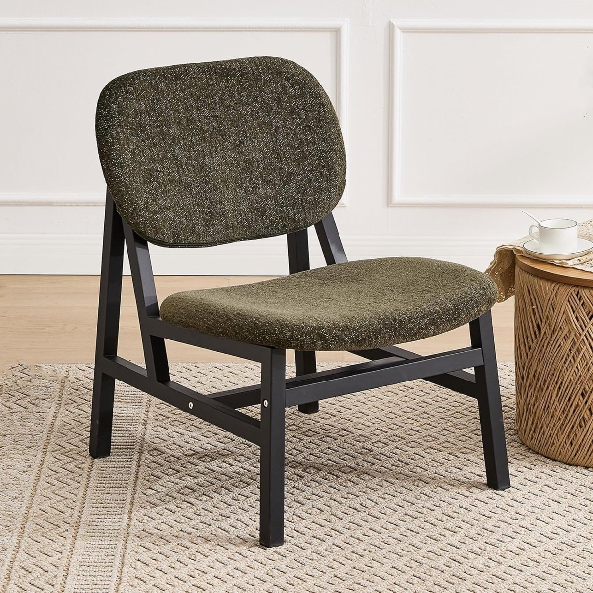Retro Chenille Accent Chair Green Lounge Armchair for Living Room Home - Kwikley