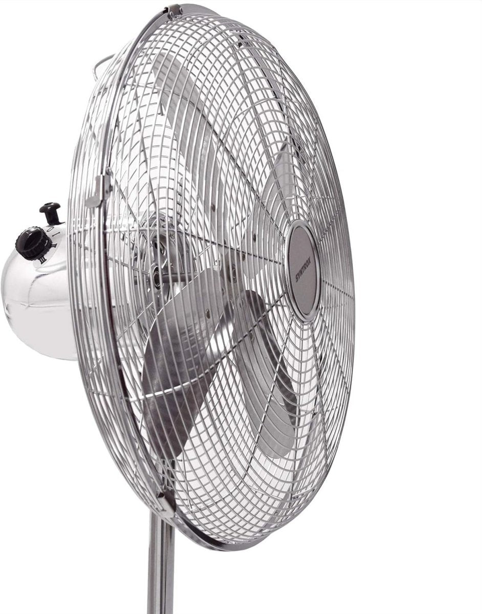Retro Chrome Pedestal Fan 50W – 3 Speed Adjustable Cooling Floor Air Circulator - Kwikley