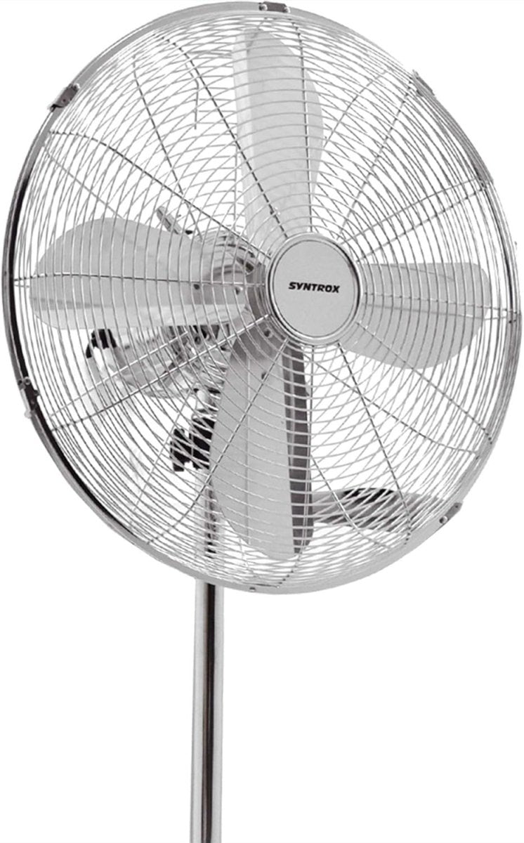 Retro Chrome Pedestal Fan 50W – 3 Speed Adjustable Cooling Floor Air Circulator - Kwikley