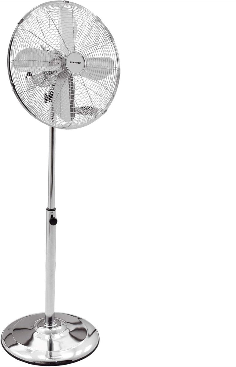 Retro Chrome Pedestal Fan 50W – 3 Speed Adjustable Cooling Floor Air Circulator - Kwikley