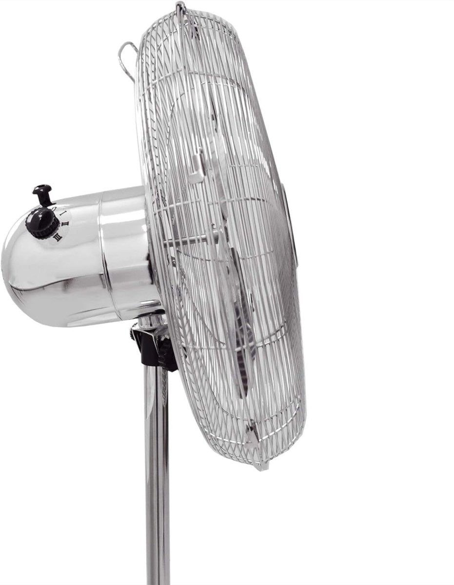 Retro Chrome Pedestal Fan 50W – 3 Speed Adjustable Cooling Floor Air Circulator - Kwikley