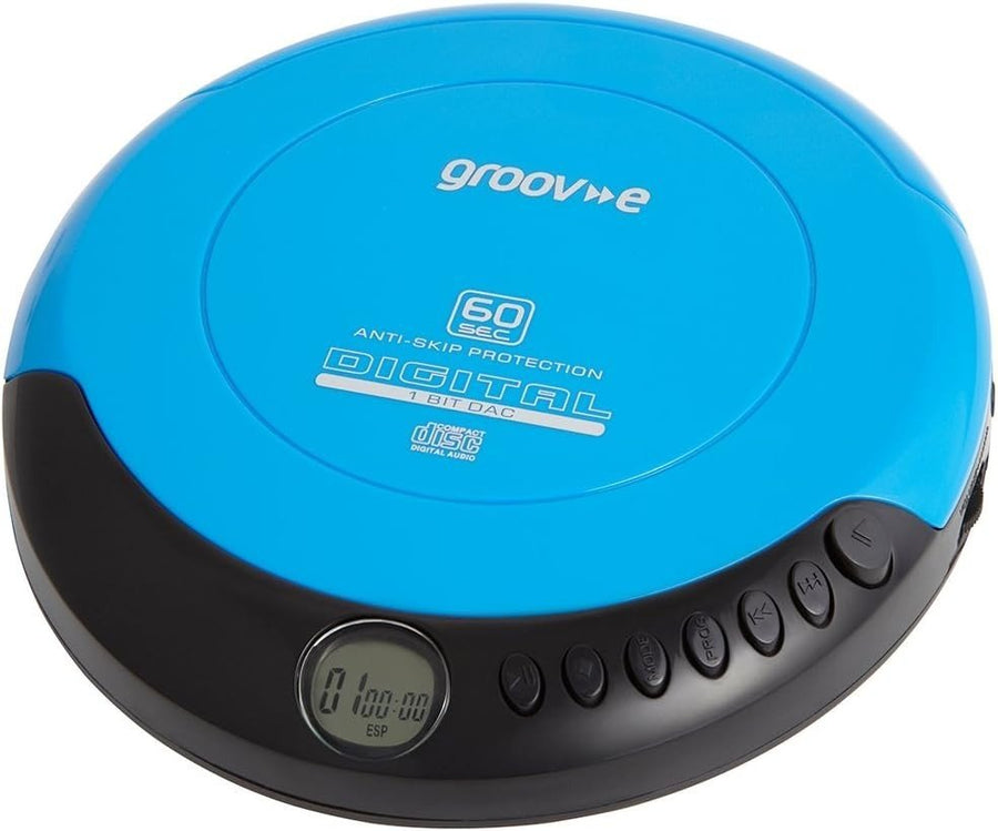 Retro Portable CD Player Anti Skip Programmable Earphones Included Blue - Kwikley