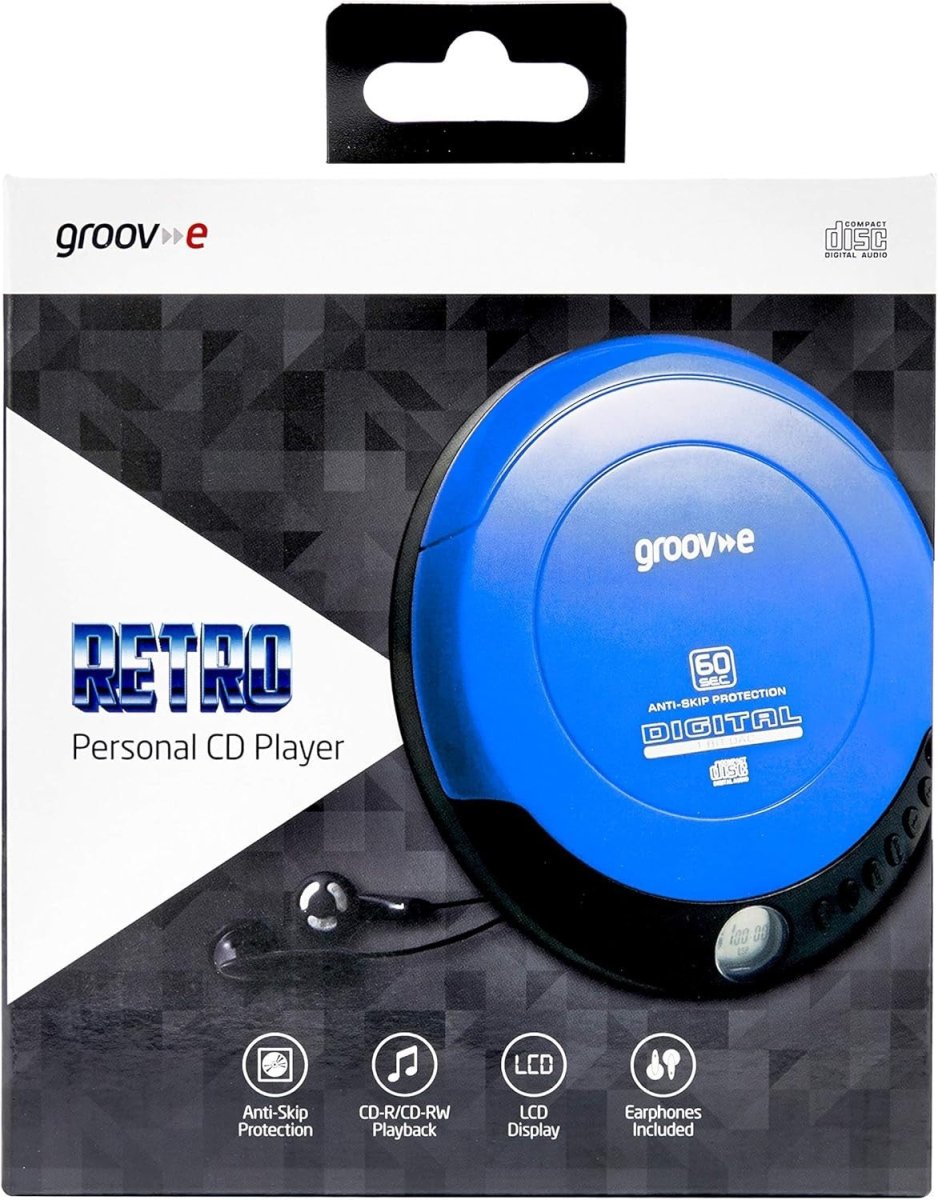 Retro Portable CD Player Anti Skip Programmable Earphones Included Blue - Kwikley