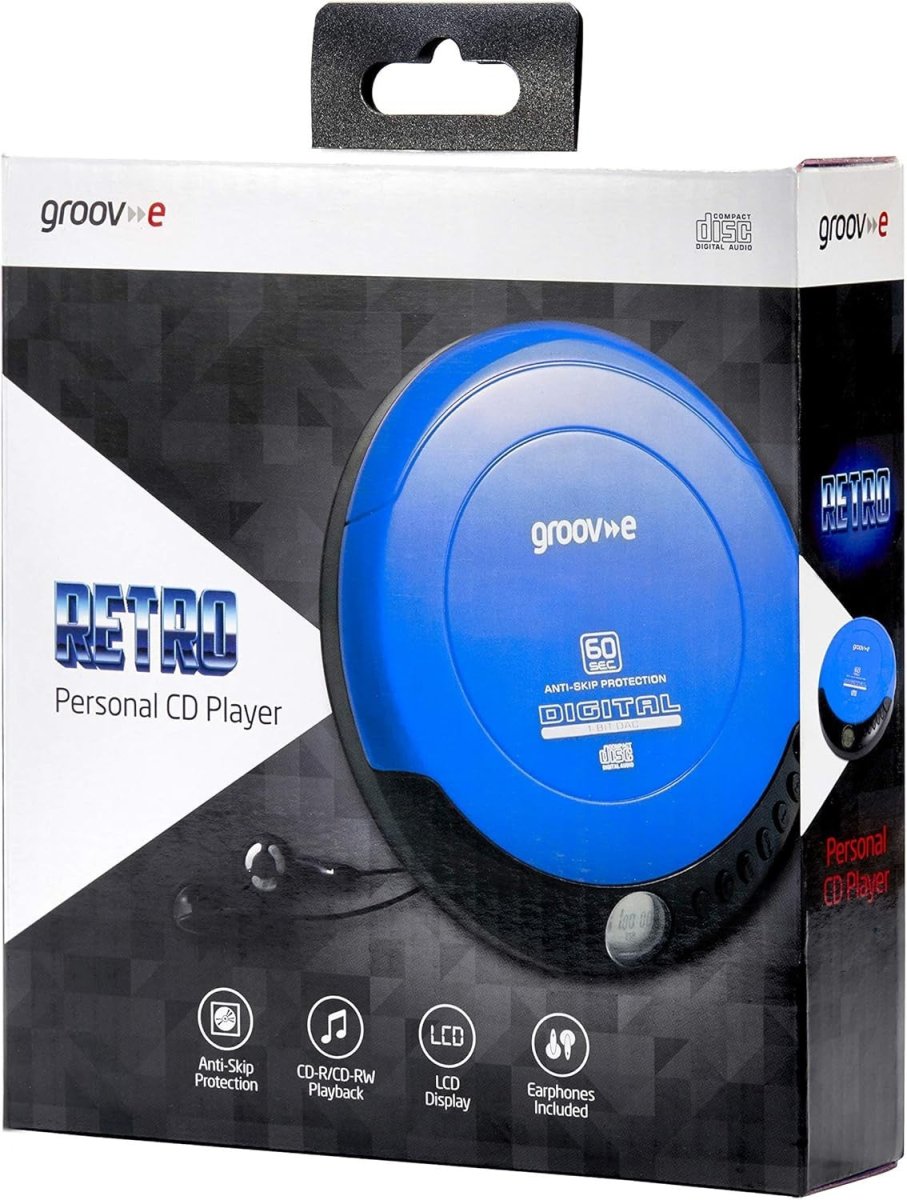 Retro Portable CD Player Anti Skip Programmable Earphones Included Blue - Kwikley