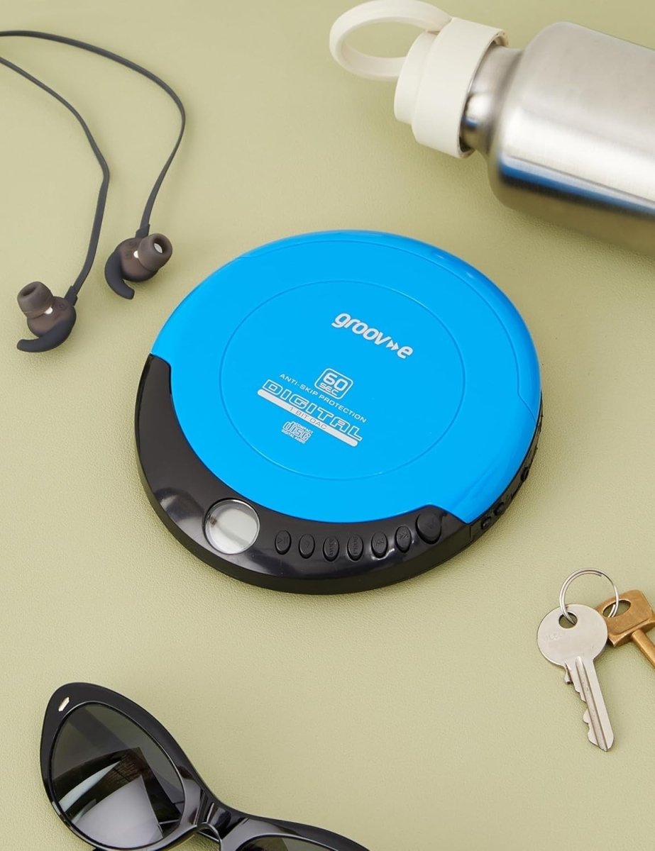 Retro Portable CD Player Anti Skip Programmable Earphones Included Blue - Kwikley