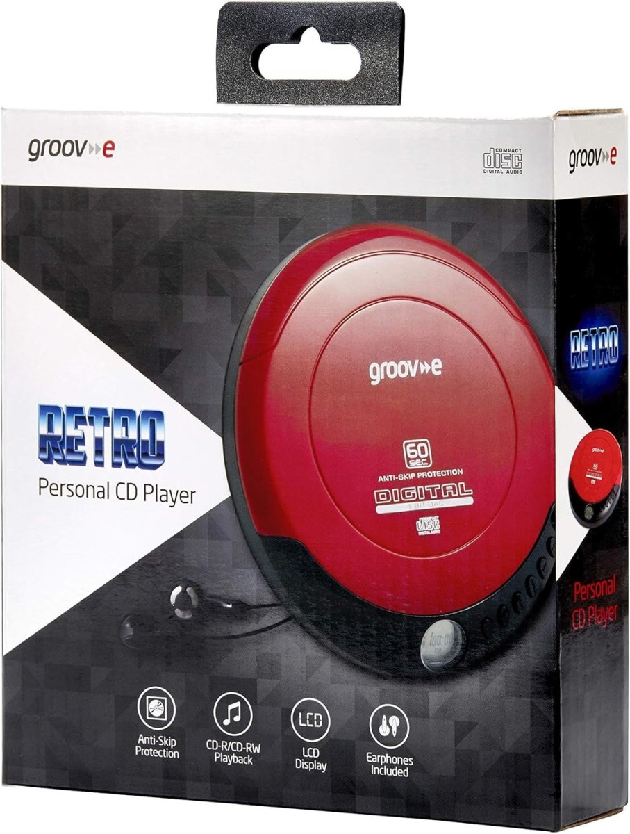 Retro Portable CD Player Anti Skip Programmable Earphones Included Red - Kwikley