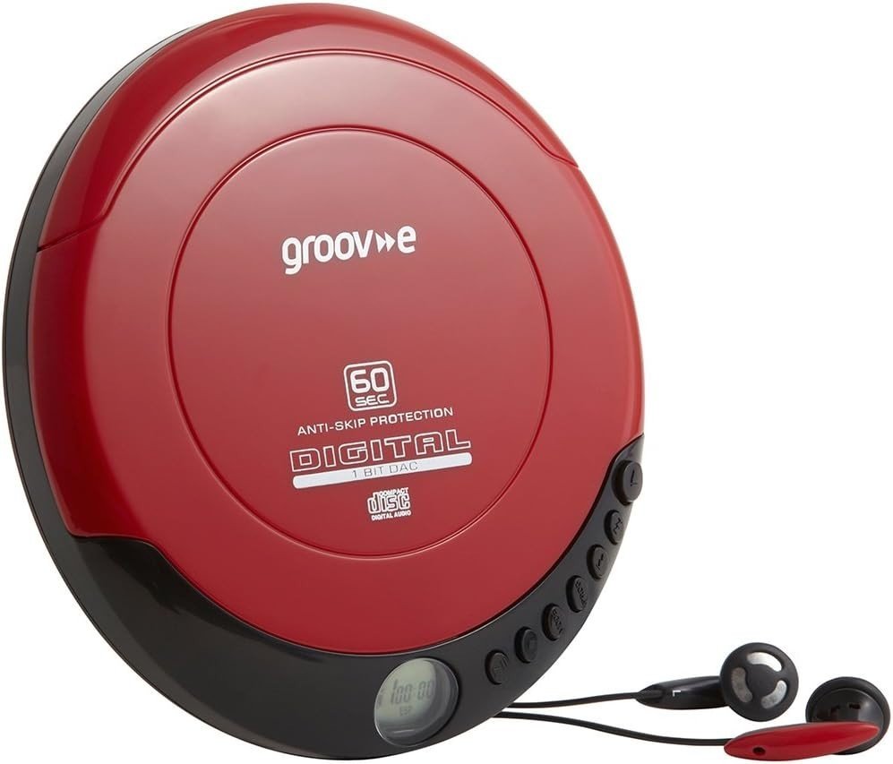 Retro Portable CD Player Anti Skip Programmable Earphones Included Red - Kwikley