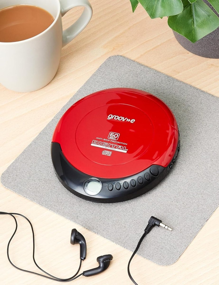 Retro Portable CD Player Anti Skip Programmable Earphones Included Red - Kwikley