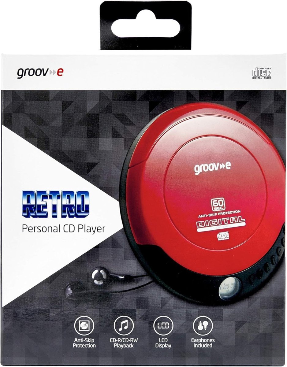 Retro Portable CD Player Anti Skip Programmable Earphones Included Red - Kwikley