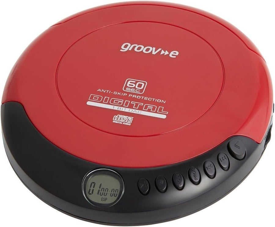 Retro Portable CD Player Anti Skip Programmable Earphones Included Red - Kwikley