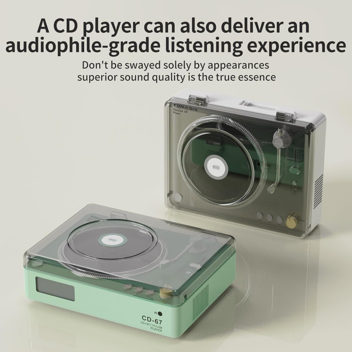 Retro Portable CD Player Bluetooth 5.3 Stereo Speakers USB TF Remote - Kwikley