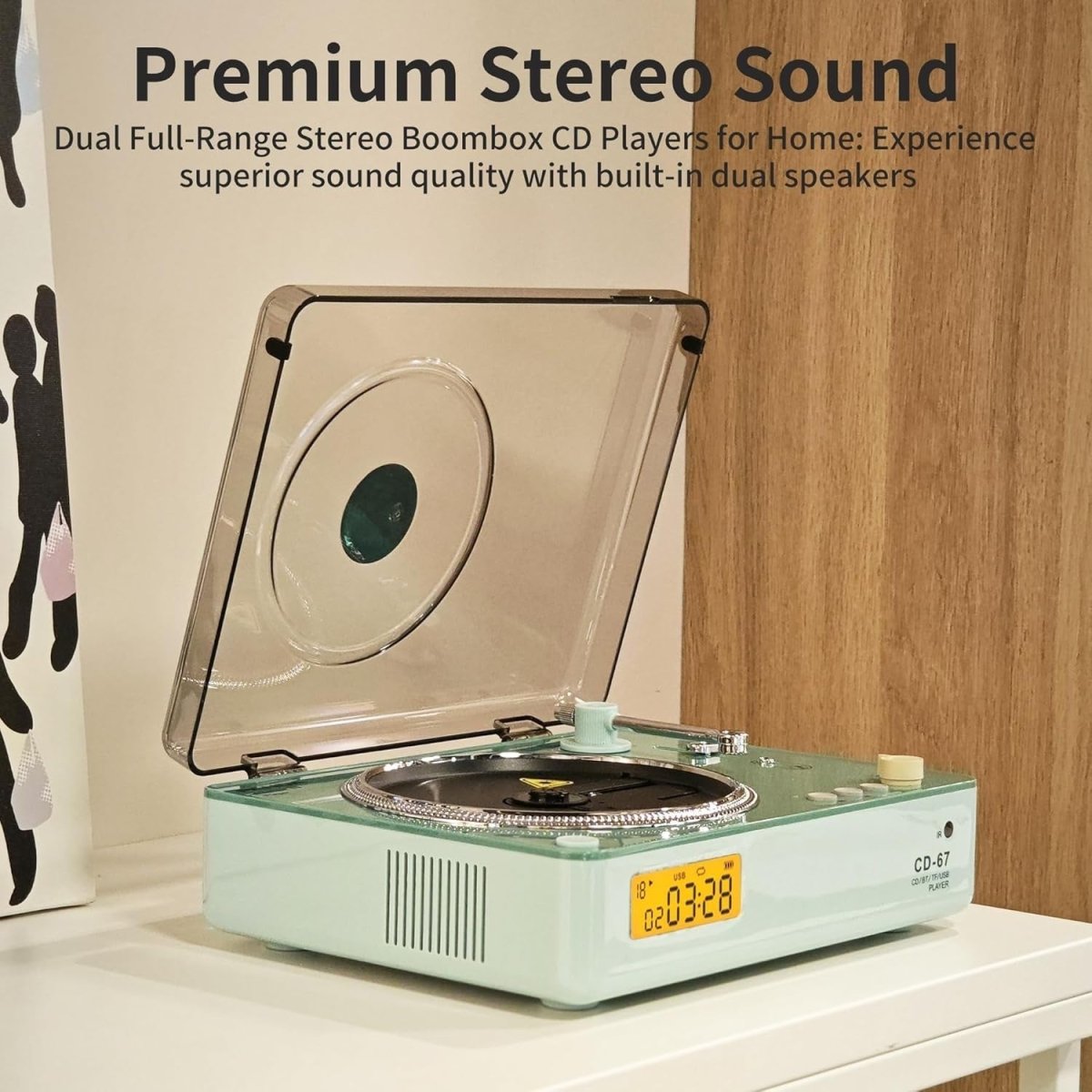Retro Portable CD Player Bluetooth 5.3 Stereo Speakers USB TF Remote - Kwikley