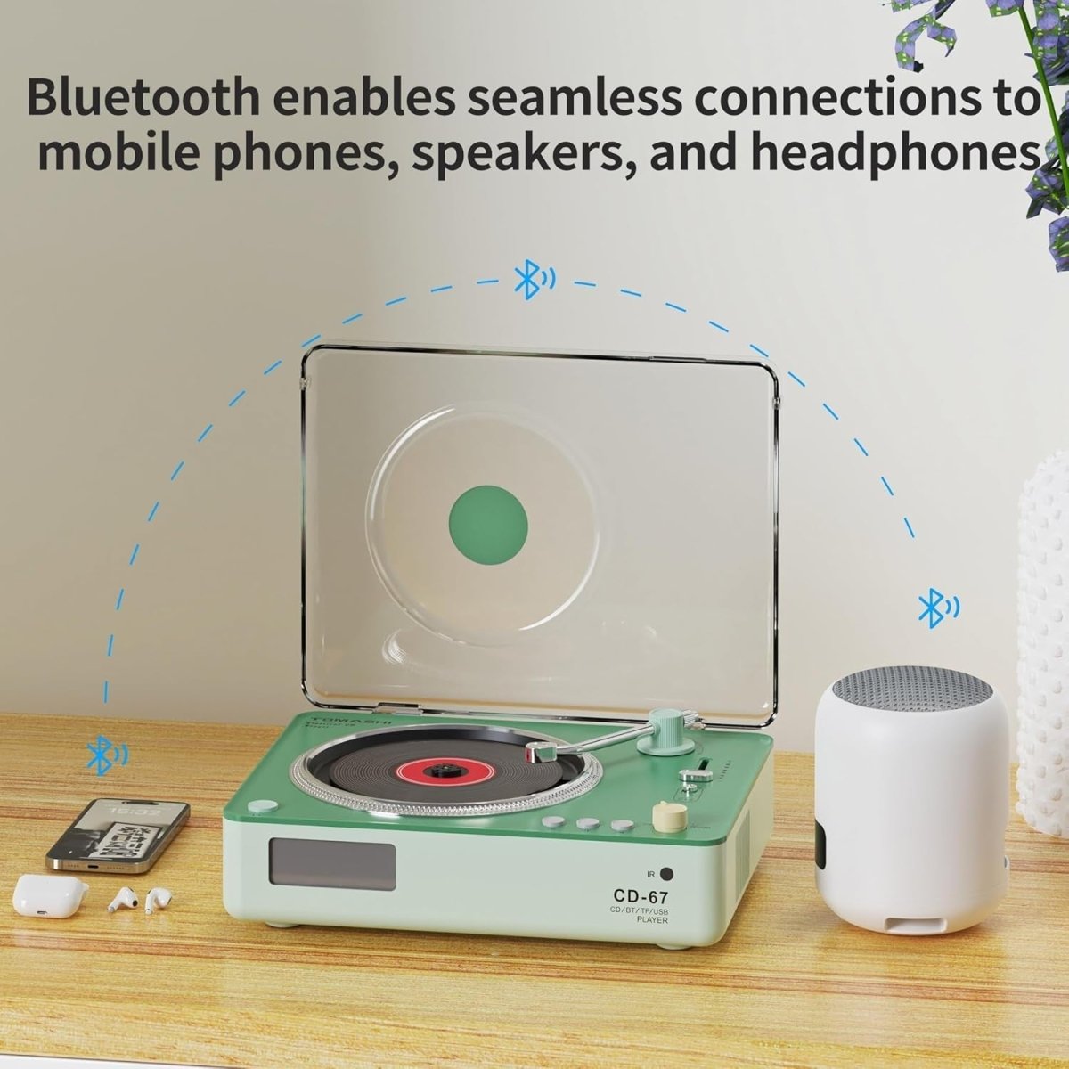 Retro Portable CD Player Bluetooth 5.3 Stereo Speakers USB TF Remote - Kwikley