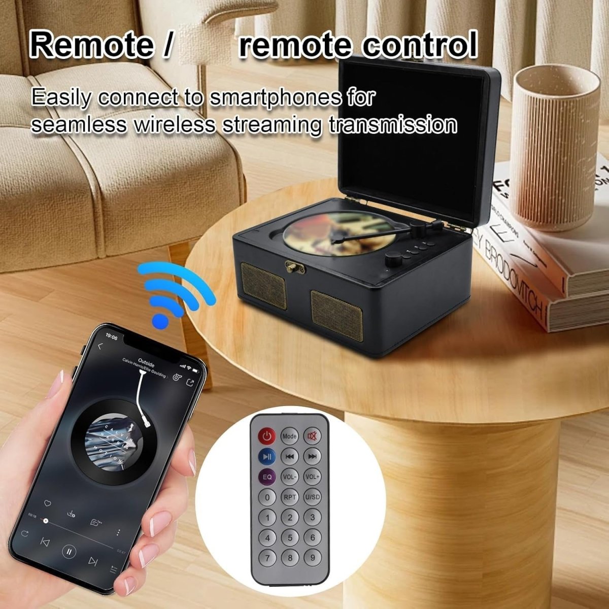 Retro Portable CD Player Bluetooth Dual Speakers Rechargeable Black - Kwikley