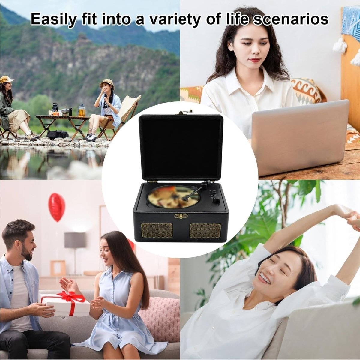 Retro Portable CD Player Bluetooth Dual Speakers Rechargeable Black - Kwikley