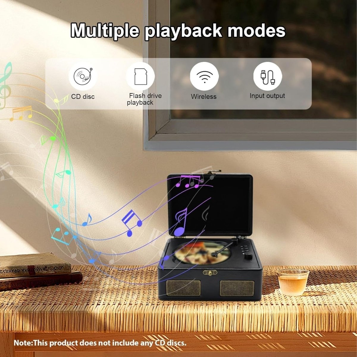 Retro Portable CD Player Bluetooth Dual Speakers Rechargeable Black - Kwikley