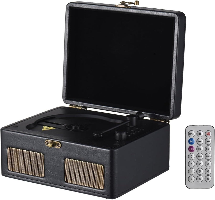 Retro Portable CD Player Bluetooth Dual Speakers Rechargeable Black - Kwikley