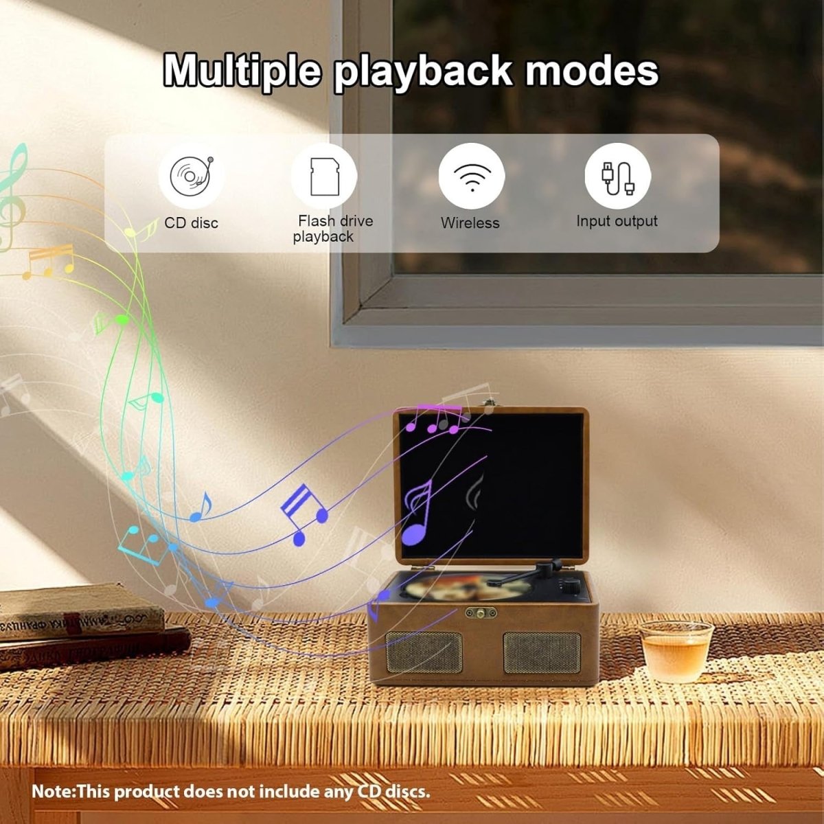 Retro Portable CD Player Bluetooth Dual Speakers Rechargeable Brown - Kwikley