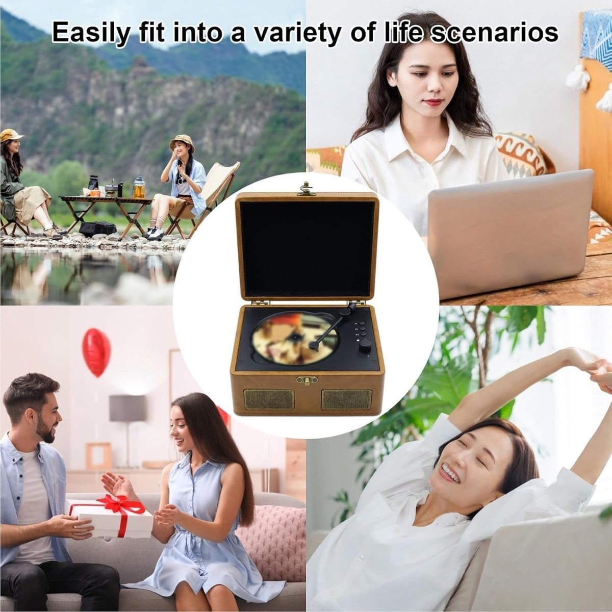 Retro Portable CD Player Bluetooth Dual Speakers Rechargeable Brown - Kwikley