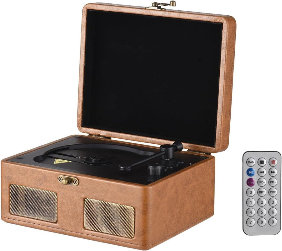 Retro Portable CD Player Bluetooth Dual Speakers Rechargeable Brown - Kwikley