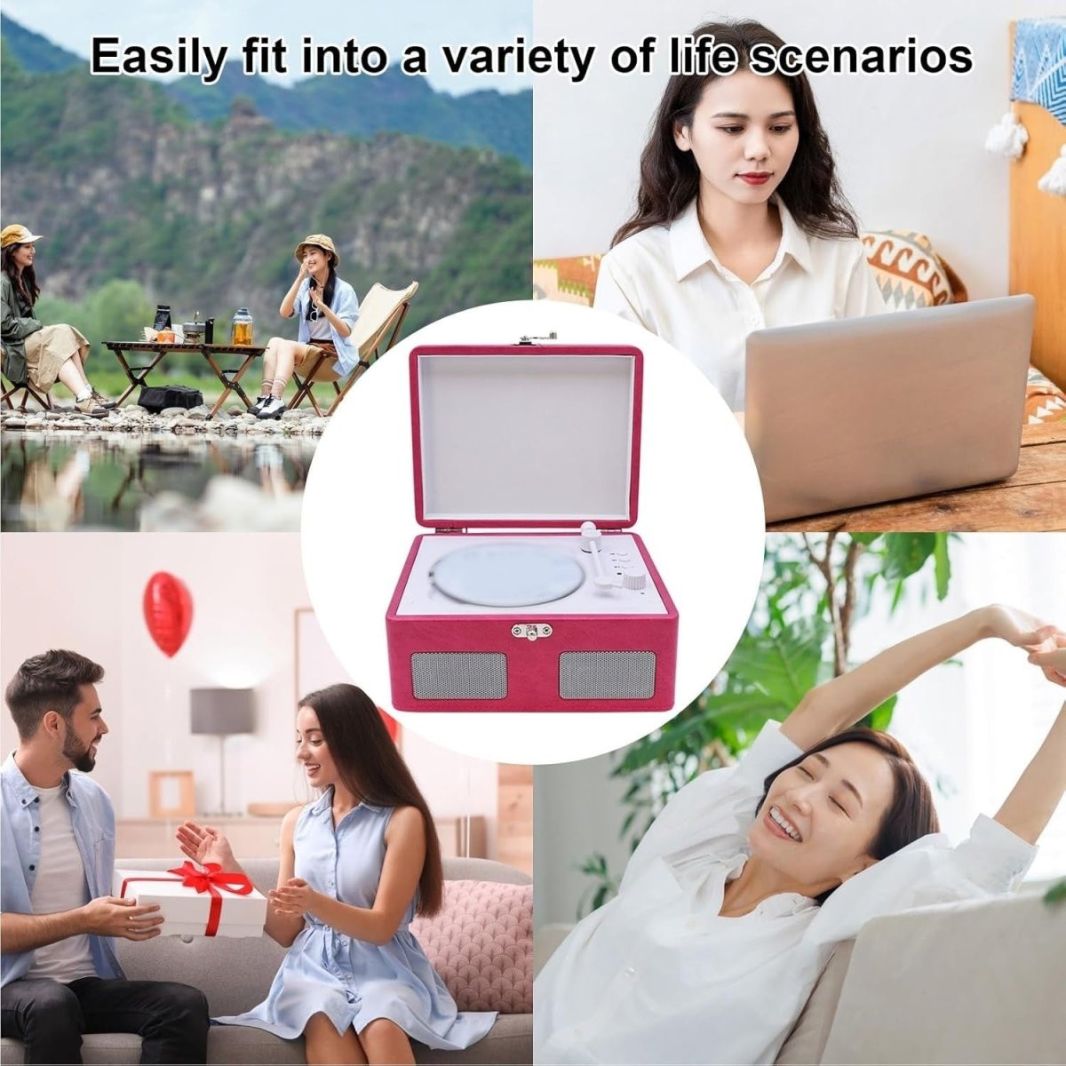 Retro Portable CD Player Bluetooth Dual Speakers Rechargeable Pink - Kwikley