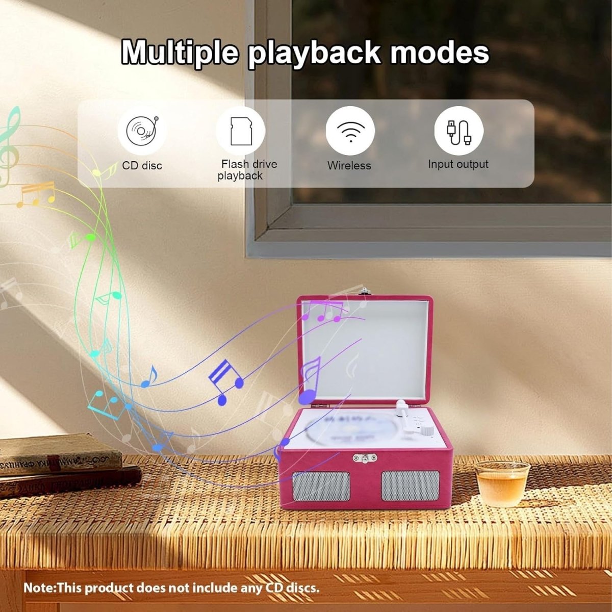 Retro Portable CD Player Bluetooth Dual Speakers Rechargeable Pink - Kwikley