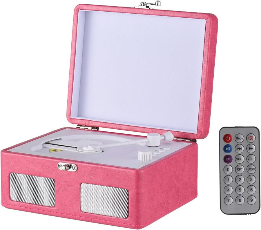 Retro Portable CD Player Bluetooth Dual Speakers Rechargeable Pink - Kwikley