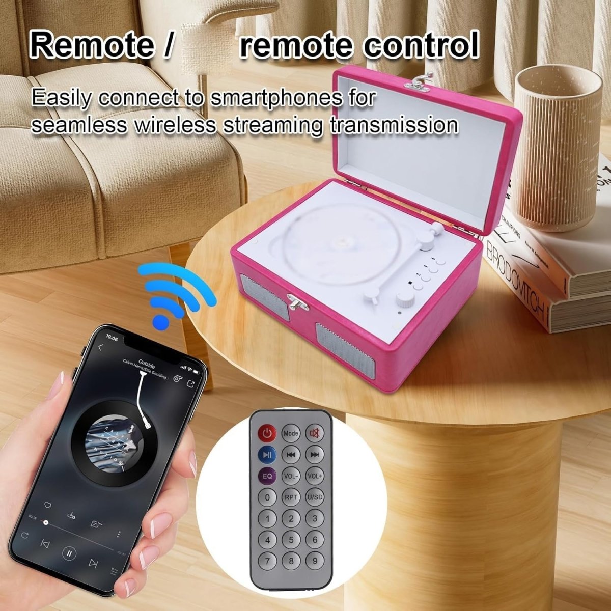Retro Portable CD Player Bluetooth Dual Speakers Rechargeable Pink - Kwikley