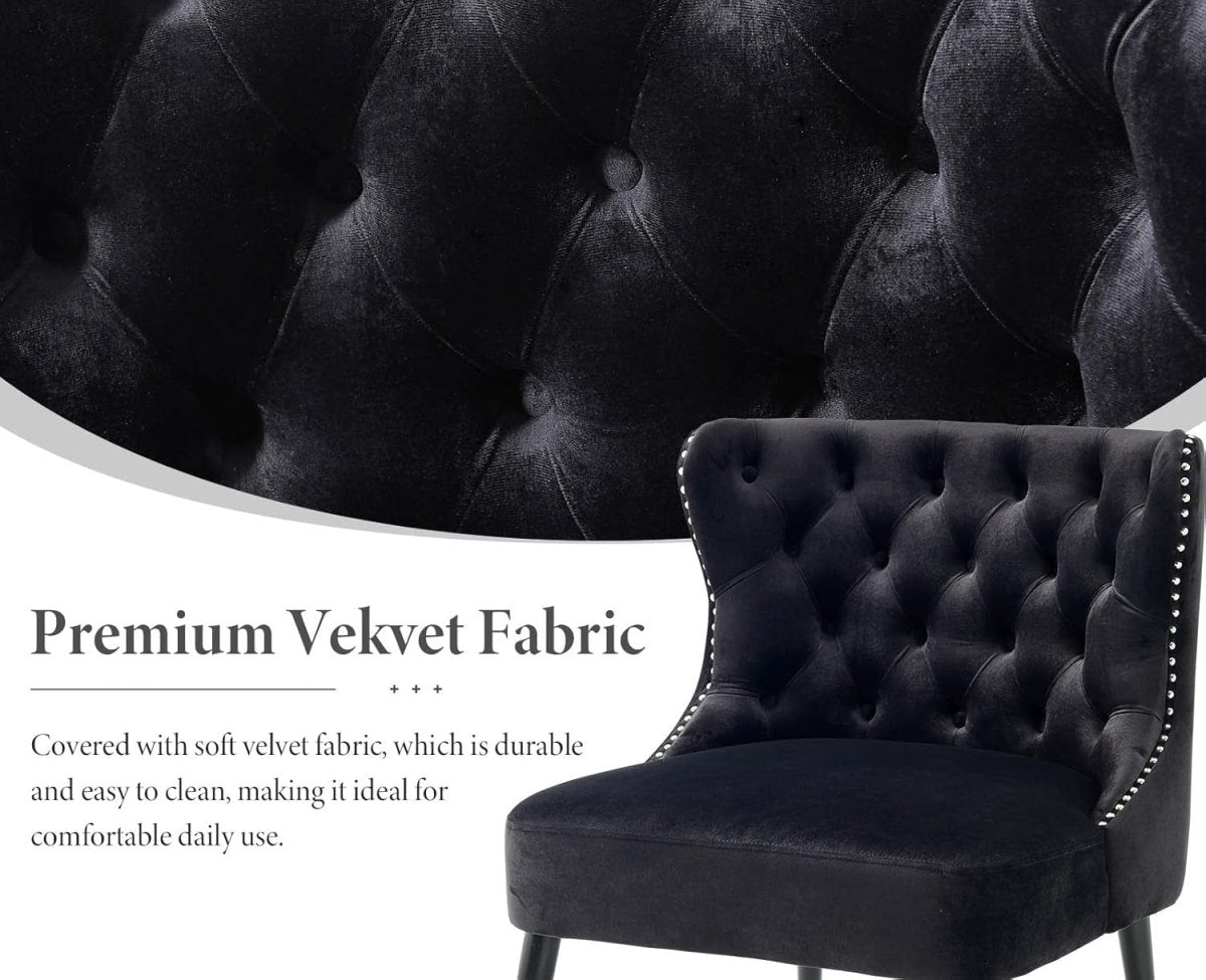 Retro Wingback Accent Chair Black Velvet High Back Armchair - Kwikley