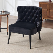 Retro Wingback Accent Chair Black Velvet High Back Armchair - Kwikley