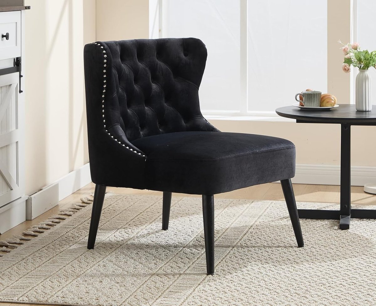 Retro Wingback Accent Chair Black Velvet High Back Armchair - Kwikley