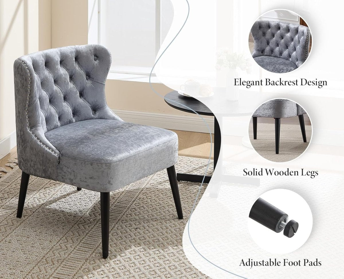 Retro Wingback Accent Chair Grey Tufted High Back Armchair - Kwikley